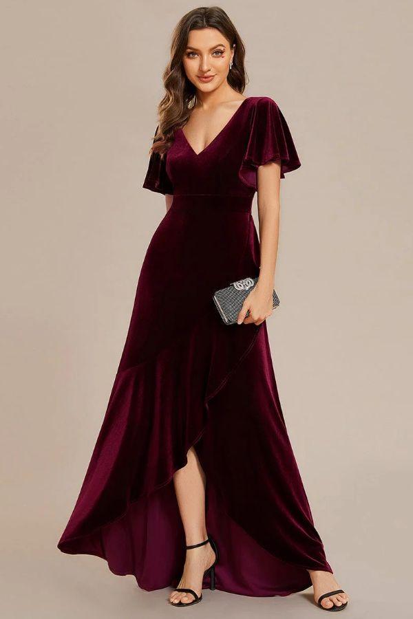 A-Line Maxi Comprises Velvet Dress CS0691 - COCOMELODY