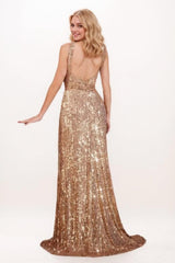 Trumpet-Mermaid Sweep-Brush Train Sequined Prom Dress CS0699 - COCOMELODY