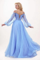 A-Line Sweep-Brush Train Tulle Prom Dress CS0701 - COCOMELODY