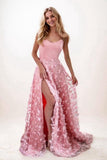 A-Line Sweep-Brush Train Satin Prom Dress CS0710 - COCOMELODY