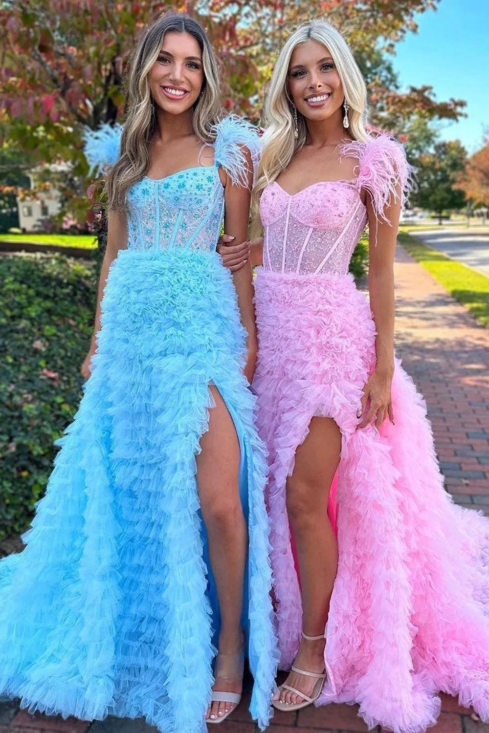 A-Line Court Train Tulle Prom Dress CS0711 - COCOMELODY