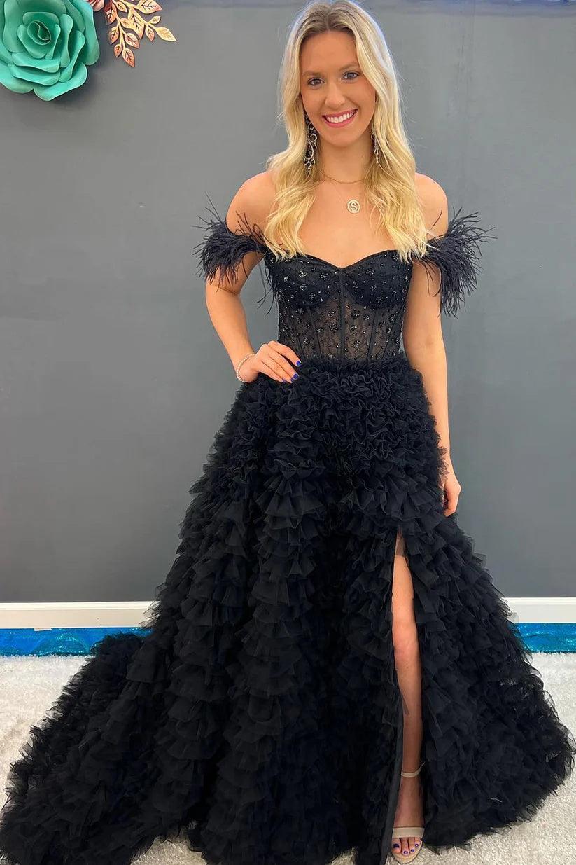 A-Line Court Train Tulle Prom Dress CS0711 - COCOMELODY