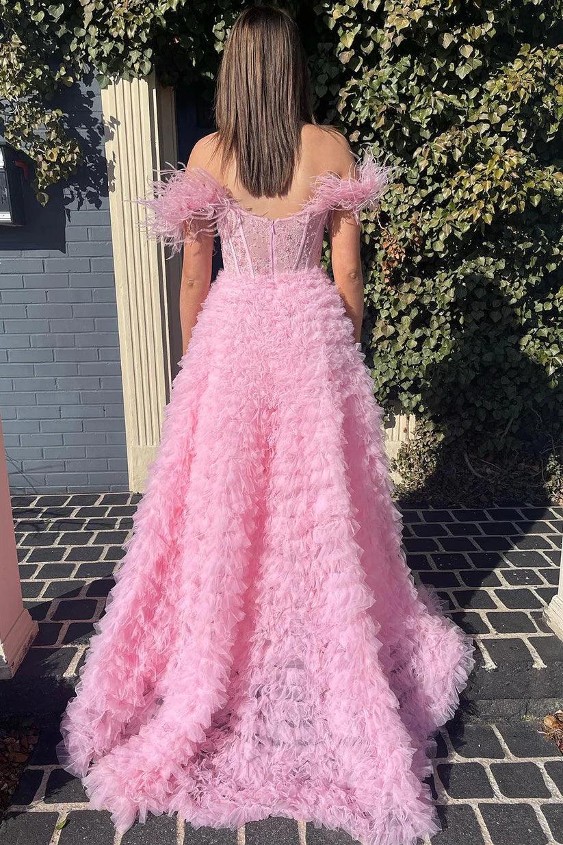 A-Line Court Train Tulle Prom Dress CS0711 - COCOMELODY