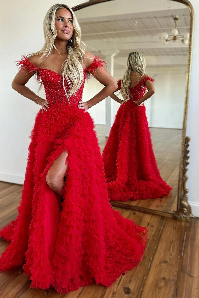 A-Line Court Train Tulle Prom Dress CS0711 - COCOMELODY