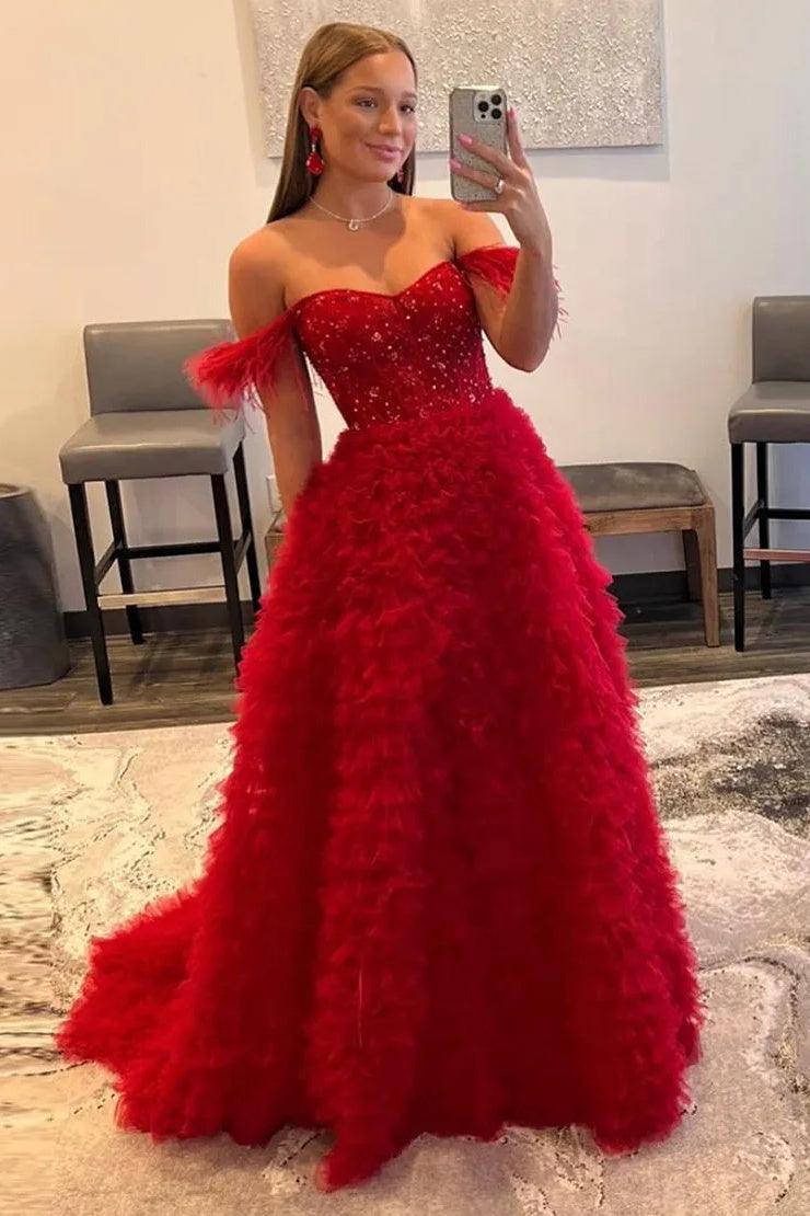 A-Line Court Train Tulle Prom Dress CS0711 - COCOMELODY