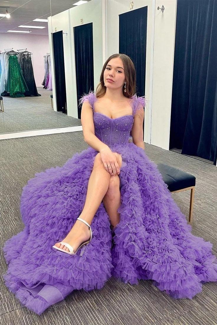 A-Line Court Train Tulle Prom Dress CS0711 - COCOMELODY
