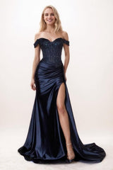 Mermaid Sweep-Brush Train Elastic Silk like Satin Prom Dress CS0714 - COCOMELODY