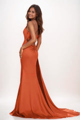 One-Shoulder Sweep Train Silk Like Satin Prom Dresses CS0722 - COCOMELODY