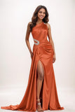 One-Shoulder Sweep Train Silk Like Satin Prom Dresses CS0722 - COCOMELODY
