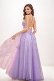 Lace V-Neck Corset A-Line Floor-Length Tulle Prom Dresses CS0723 - COCOMELODY