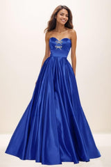 A-Line Floor-Length Satin Prom Dresses CS0726 - COCOMELODY