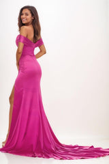 Elegant Off-The-ShoulderSilk Like Satin Prom Dresses CS0732 - COCOMELODY