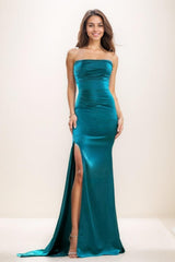 Flattering High Split Silk Like Satin Prom Dresses CS0733 - COCOMELODY
