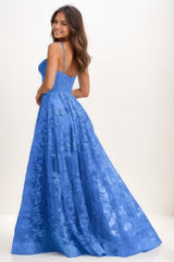 V-Neck A-Line Sweep Train Lace/Tulle Prom Dresses CS0743 - COCOMELODY