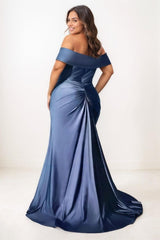 Simple Off-The-Shoulder Ruched High Split Prom Dresses CS0746 - COCOMELODY