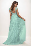 Illusion Neck A-Line Sweep Train Lace/Tulle Prom Dresses CS0747 - COCOMELODY