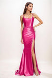 Trumpet Scoop Neck Sleeveless Sweep Train Satin With High Split CS0749 - COCOMELODY