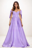 Sweet & Flow A-Line Off-The-Shoulder Satin Prom Dresses CS0750 - COCOMELODY
