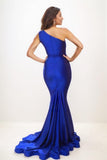 Trumpet One-Shoulder Sleeveless Silk Like Satin Prom Dresses CS0754 - COCOMELODY