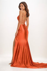 Square Neckline High Split Court Train Prom Dresses CS0775 - COCOMELODY