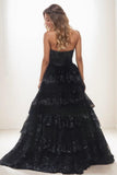 Princess Ball Gown Sweetheart Lace Tiered Skirt Prom Dresses CS0789 - COCOMELODY