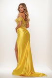 Off-The-Shoulder 3D Floral Charmeuse Prom Dresses CS0792 - COCOMELODY