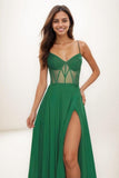 V-Neck Spaghetti Straps Chiffon High Split Prom Dresses CS0794 - COCOMELODY