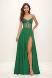V-Neck Spaghetti Straps Chiffon High Split Prom Dresses CS0794 - COCOMELODY