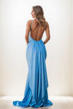 V-Neck Spaghetti Straps Mermaid Sweep Train Jersey Prom Dresses CS0795 - COCOMELODY