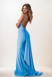 V-Neck Spaghetti Straps Mermaid Sweep Train Jersey Prom Dresses CS0795 - COCOMELODY