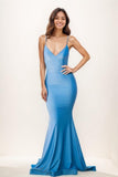 V-Neck Spaghetti Straps Mermaid Sweep Train Jersey Prom Dresses CS0795 - COCOMELODY