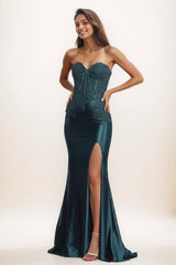 Sweetheart Lace High Split Sweep Train Prom Dresses CS0801 - COCOMELODY