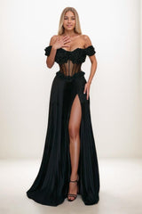 Off The Shoulder High Split Sweep Train Prom Dresses CS0812 - COCOMELODY
