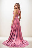 Flower(s) Halter Pleated High Split A Line Sweep Train PromDress CS0817 - COCOMELODY
