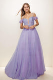 Sequin Lace Cold Shoulder A-Line Floor-Length Tulle Prom Dress CS0818 - COCOMELODY