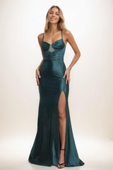 Flattering V-Neck High Split Sweep Train Prom Dresses CS0823 - COCOMELODY