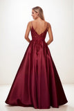 A-Line Scoop Neck Spaghetti Straps Satin Prom Dresses CS0825 - COCOMELODY