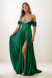 A-Line Off-The-Shoulder Detachable Straps Matte Satin Prom Dresses CS0827 - COCOMELODY