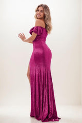 Flattering Off-The-Shoulder Short Sleeves Sequined Prom Dresses CS0835 - COCOMELODY