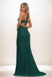 V-Neck Corset Back Hole High Split Sweep Train Lace Prom Dresses CS0836 - COCOMELODY