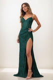V-Neck Corset Back Hole High Split Sweep Train Lace Prom Dresses CS0836 - COCOMELODY