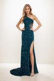Exquisite One-Shoulder Outcut Velvet Sequin Prom Dresses CS0840 - COCOMELODY