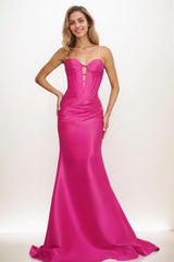 Trumpet Mermaid Illusion Corset Sweetheart Satin Prom Dresses CS0844 - COCOMELODY