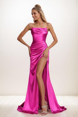 Criss Cross Back High Split Mermaid Sweep Train Prom Dresses CS0849 - COCOMELODY