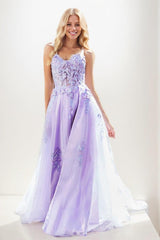Sweetheart Spaghetti Straps Applique A Line Tulle Prom Dresses CS0943 - COCOMELODY