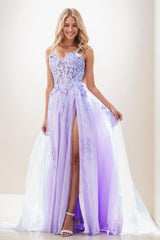 Sweetheart Spaghetti Straps Applique A Line Tulle Prom Dresses CS0943 - COCOMELODY