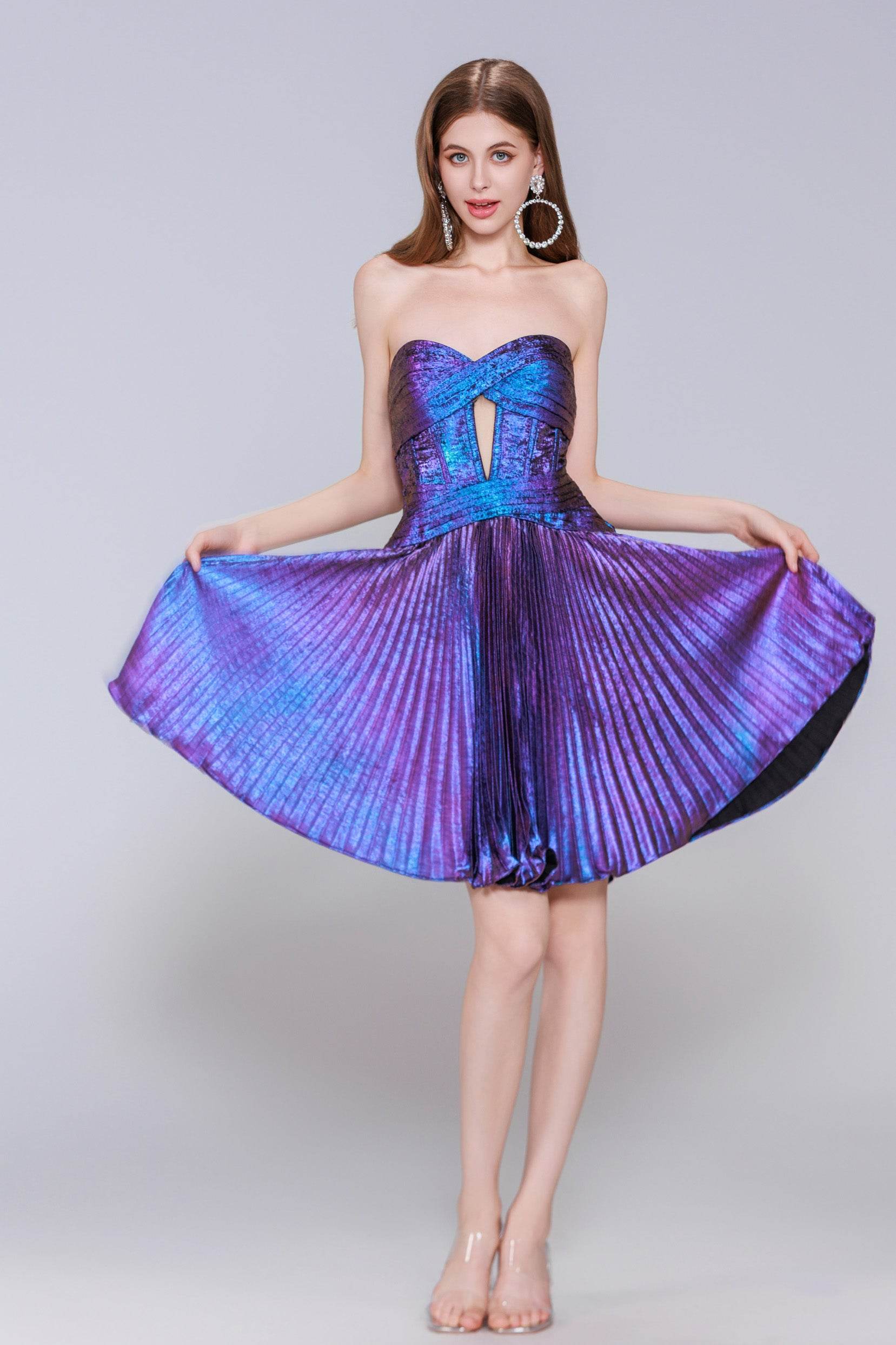 A-Line Mini Metallic Homecoming Dress CS0965 - COCOMELODY
