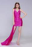 Sheath-Column Sweep-Brush Train Stretch Satin Homecoming Dress CS0974 - COCOMELODY