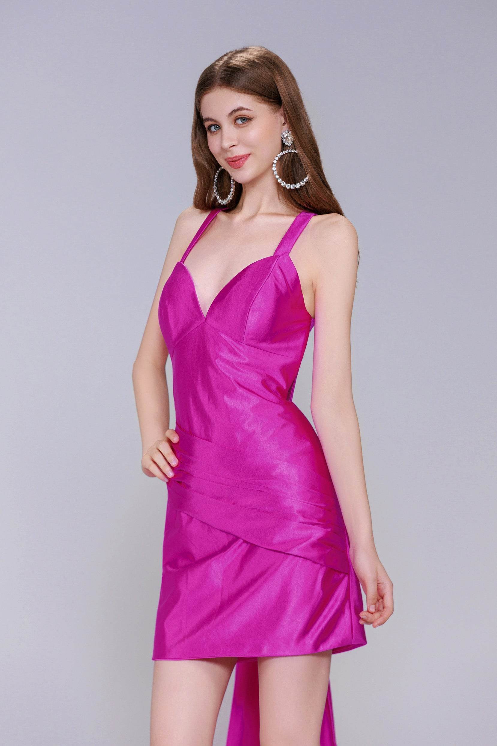 Sheath-Column Sweep-Brush Train Stretch Satin Homecoming Dress CS0974 - COCOMELODY