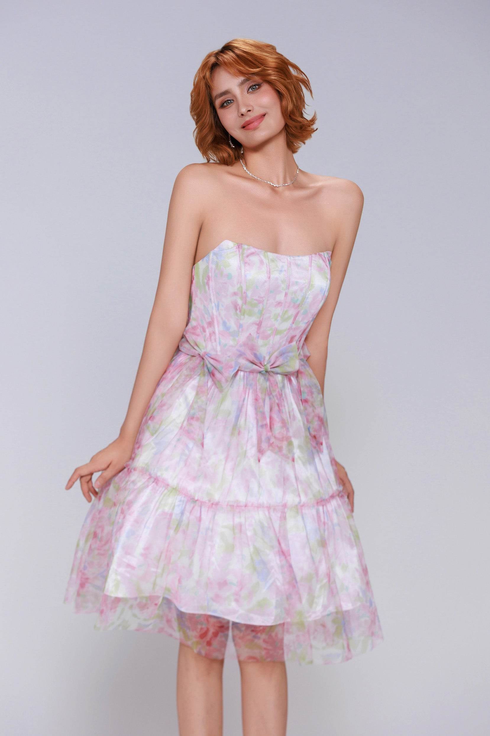 A-Line Mini Printed Gauze Homecoming Dress CS0986 - COCOMELODY